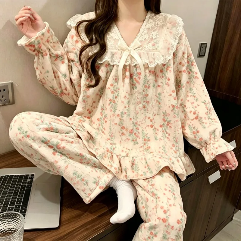 conjunto-de-pijama-calido-y-suave-para-mujer-con-encaje-lazo-volantes-cuello-en-v-manga-larga-y-pantalones-ropa-de-dormir-para-invierno