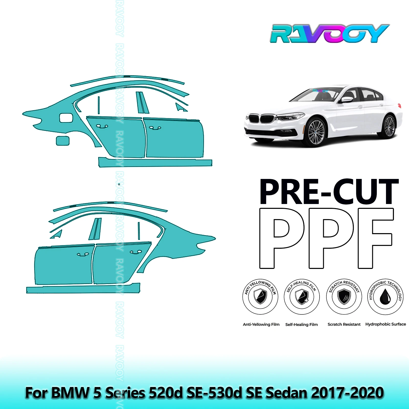 

For BMW 5 Series 520d SE-530d SE Sedan 2017-2020 8.5mil Pre-Cut PPF Door & A/B Pillar Kit TPU Paint Protection Film Set
