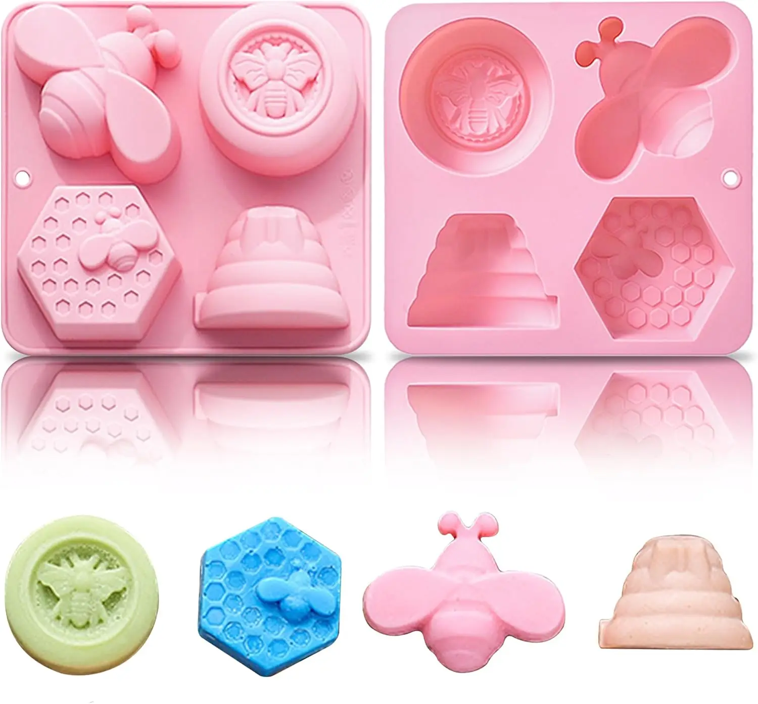 

4 Cavity Honeycomb Silicone Mold Beehive and Honeybee Fondant Candy Chocolate Mould Handmade Soap Bath Beeswax Cake Decoration