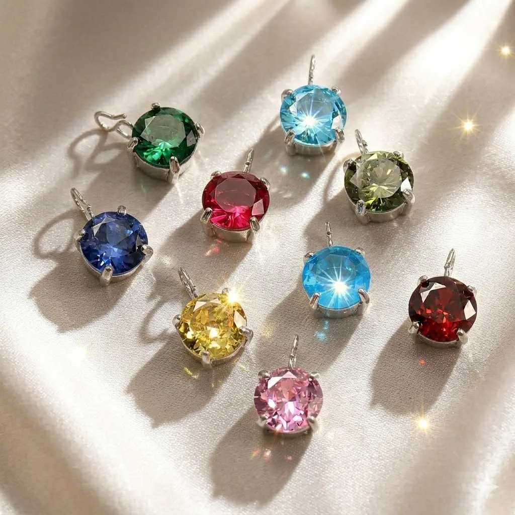 14K Gold Color 6mm Round Birthstone Charm Solitaire Cubic Zirconia Pendant DIY Necklace Earring Making Findings Jewelry Supplies