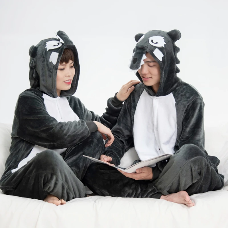 Kigurumi Adult Pyjamas Cosplay Costume Grey Wolf Onesie Sleepwear Women Men Animal Jumpsuits Suit Unisex Pajamas Party Clothing