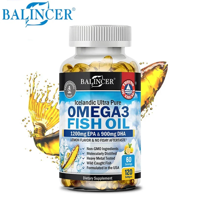 Cápsulas de óleo de peixe Omega 3 - Suplemento ultrapuro - Promove a saúde das articulações, dos olhos, da pele, apoia ácidos gordos, suporte imunológico