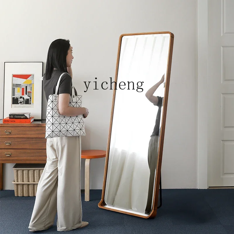 fitting mirror Nordic expression/medieval walnut/Green floor full-body full-length mirror