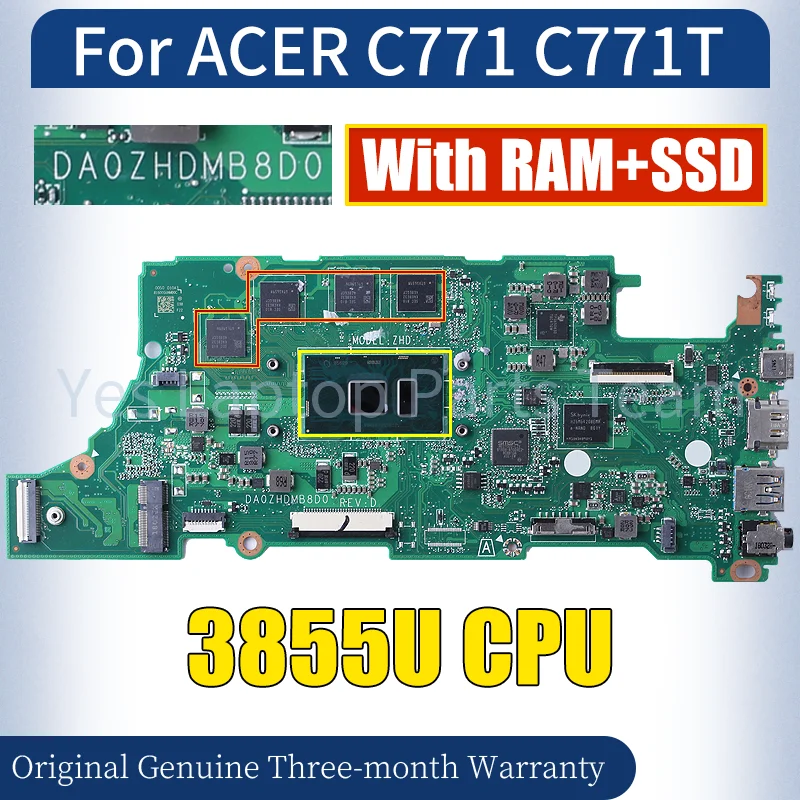 DA0ZHDMB8D0 For ACER  C771 C771T Laptop Mainboard SR2EV 3855U With RAM Notebook Motherboard  Tested