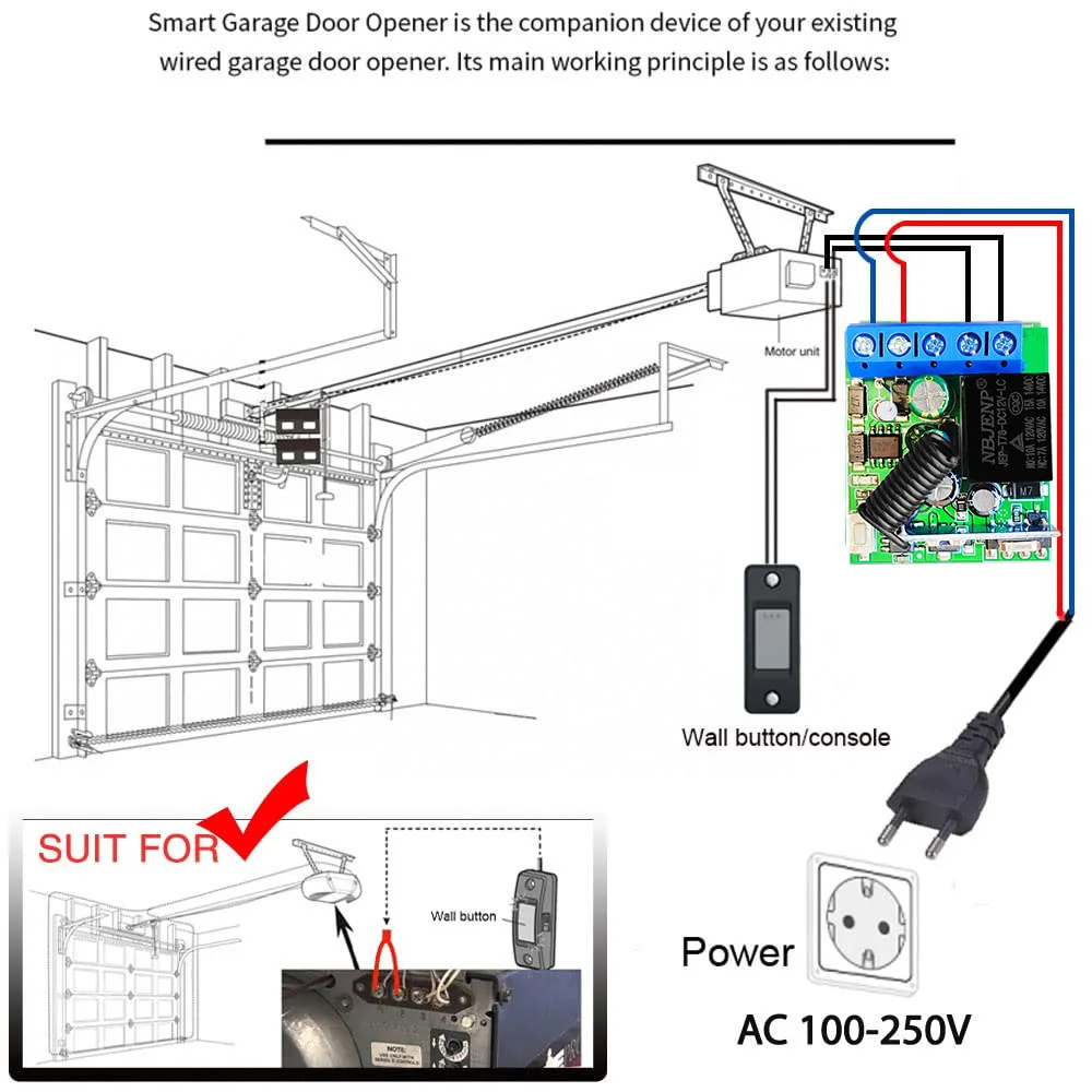 RF 433 Mhz Universal Wireless Remote Control Switch 110V 220V 230V Mini Dry Contact Wireless Receiver for Garage door Fan light