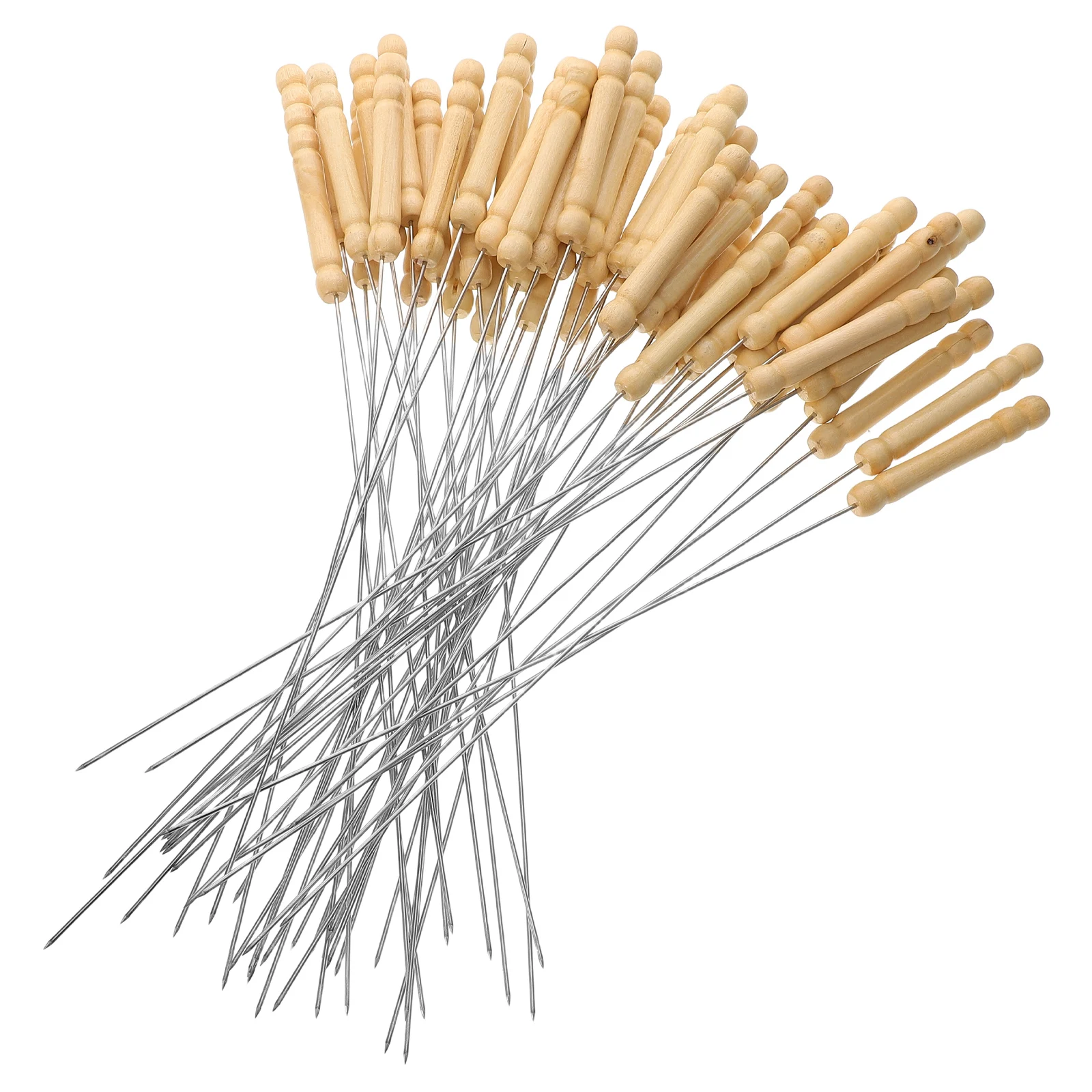 

50pcs Stainless Steel Bbq 33Cm Extra Long Heavy Duty Reusable Metal Kebab Sticks With Wooden Handle For Grilling Beef Lamb