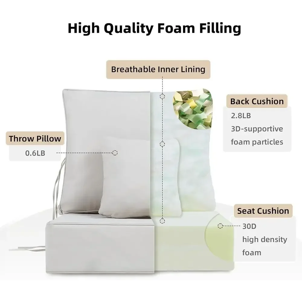 Set of 3, 24x24 Inch Deep Seat Outdoor Chair Cushions, Extra Thick 6 Inch Replacement Cushions with Back Cushions, Beige
