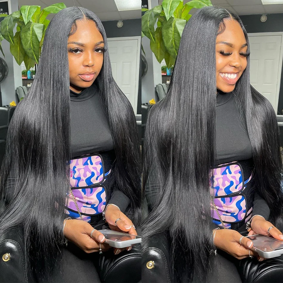 42 Inch Straight Human Hair Wig HD Transparent Lace Front 13x6 Pre-Plucked Natural Black 13x4 200 Density for Women 36 Inch Long Wig