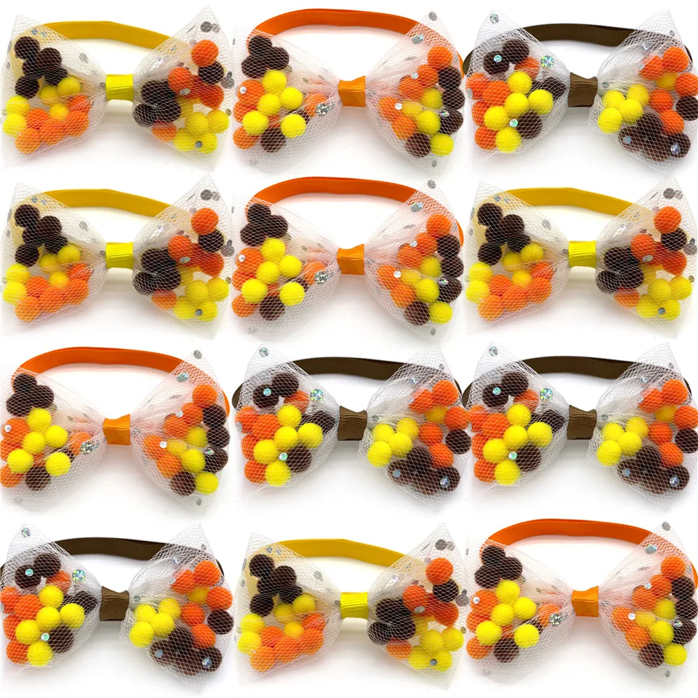 

30/50pcs Fall Style Pet Dog Bow Tie Cute Thanksgiving Hair Ball Style Dog Bowtie Grooming Accessories Small Dogs Pet Suppplies