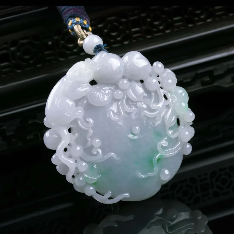 Natural A-grade jade blessed with longevity and double thickness three-dimensional exquisite jade high ice pendant jade beauty