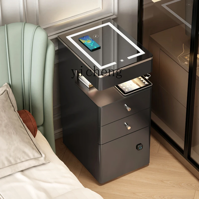 

Zf2024 New Black High-Grade Bedside Table with Lock Small Apartment Bedroom Smart Wireless