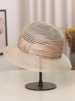 Hepburn Style Mesh Breathable Bow Straw Hat Women's French Retro Big Brim Sun-proof Bucket Hat Foldable Sun Hat