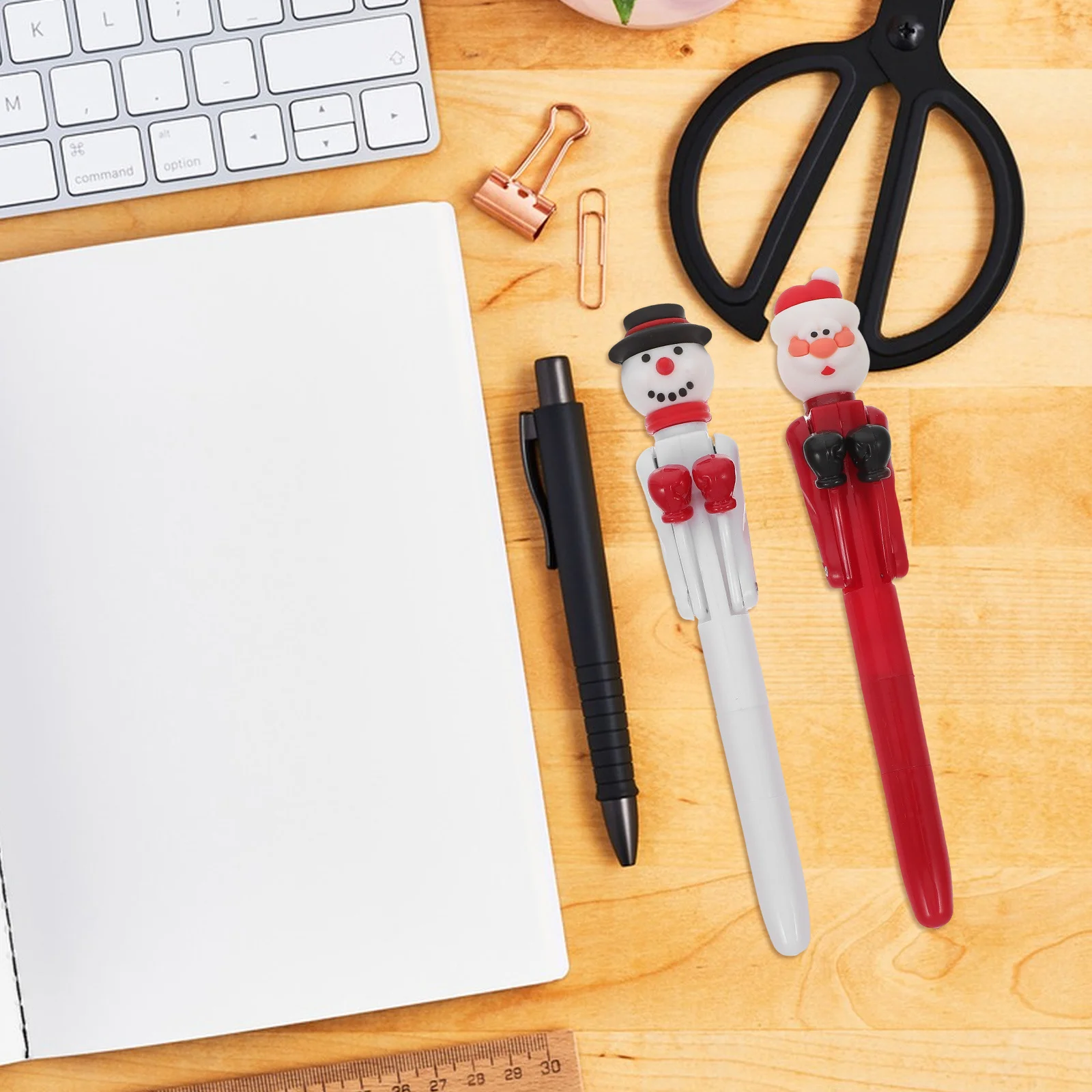 

2pcs Christmas Boxing Pens Santa Snowman Ballpoint Pen Smooth Writing Fun Punching Novelty Gift For Party School Office