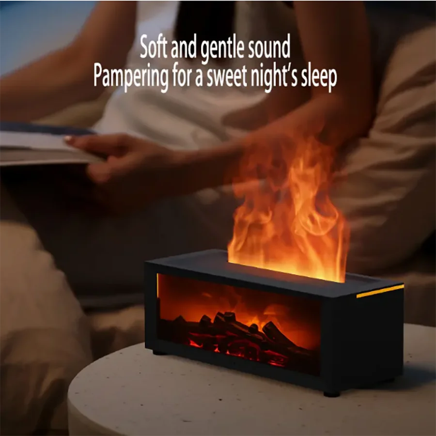 1. Retro Fireplace Flame Diffuser, USB Aromatherapy Humidifier with Remote Control, Color Light & Timer, Silent Desktop Mist Ma