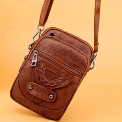 Torebka damska Retro miękka skórzana torba na ramię torba Crossbody na telefon komórkowy wielofunkcyjna torba kwadratowa torebka na zakupy Bolsa