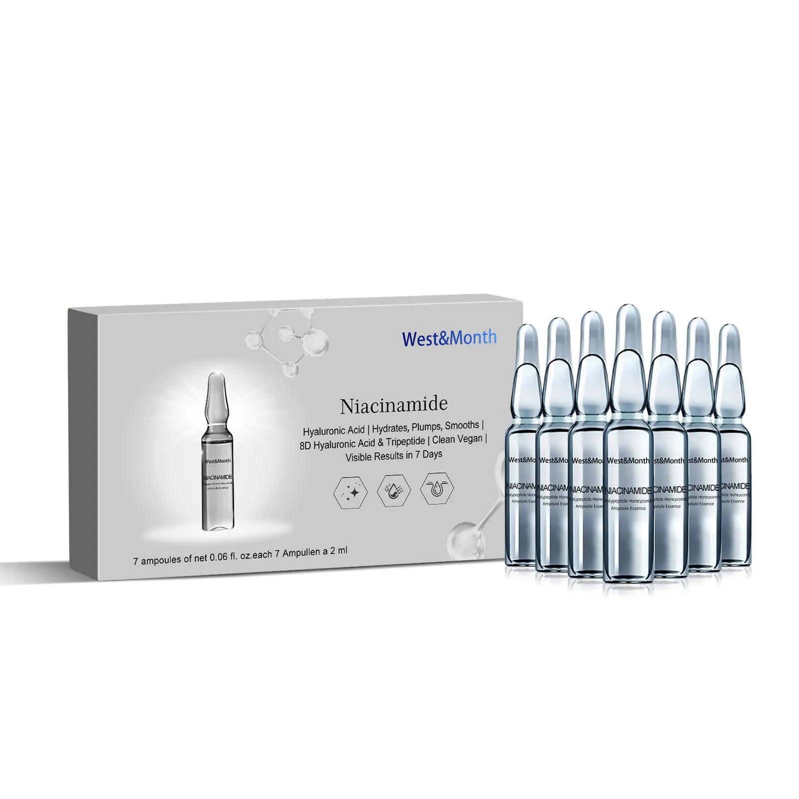 2Ml * 7 Stuks Hyaluronzuur Meso Gezicht Ampul Serum Whitening Hydraterende Revitaliserende Verjongende Anti Veroudering Lift Stevige Huidverzorging