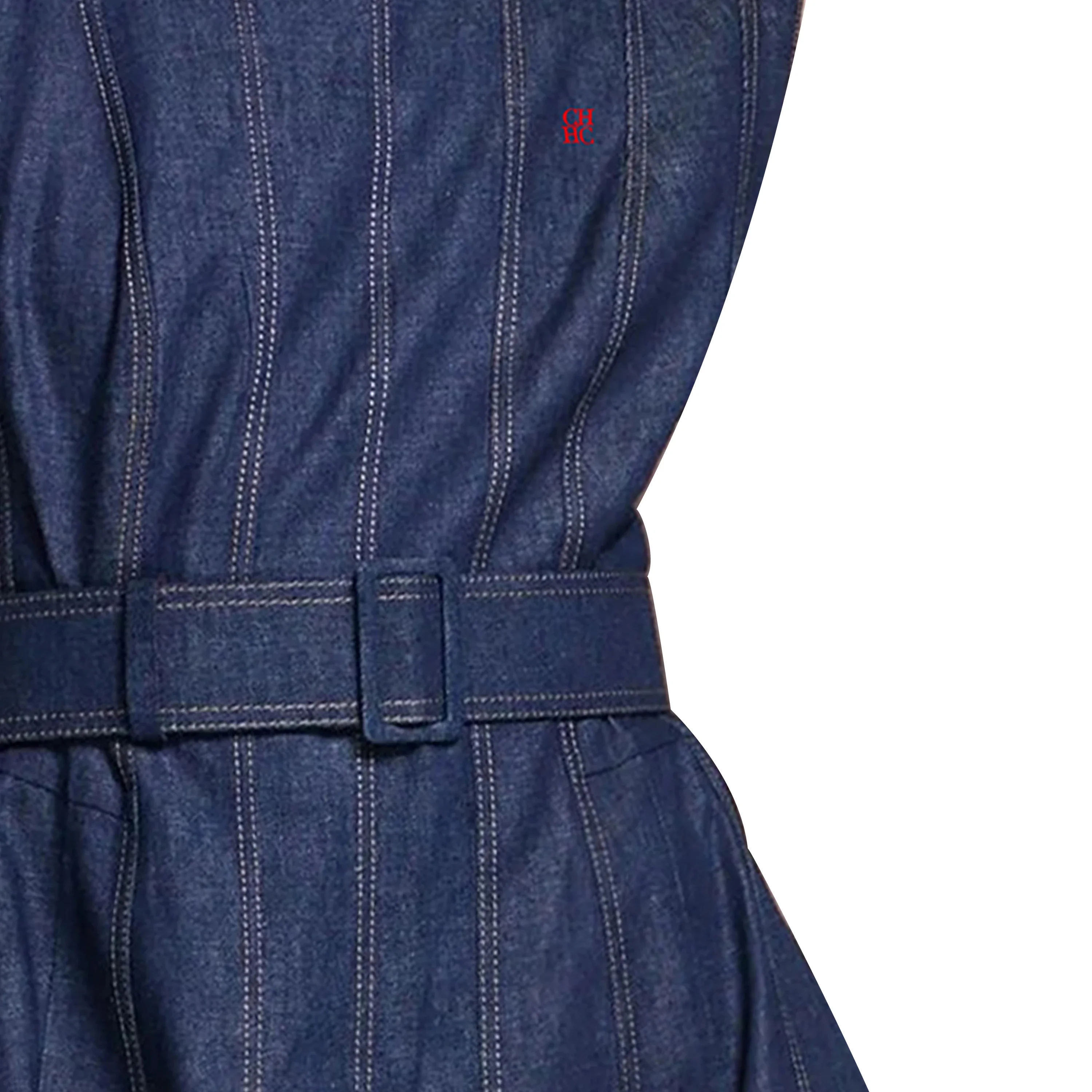 Brand Women Denim Dress O Neck Embroidery Sleeveless Dresses Fashion A Line Slim Square Buckle Belt Office Ladies Denim Dresses