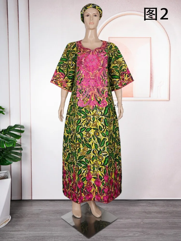 Plus Size African Clothes for Women 2025 New Dashiki Ankara Embroidery Bazin Riche Design Wedding Party Dresses with Headscarf