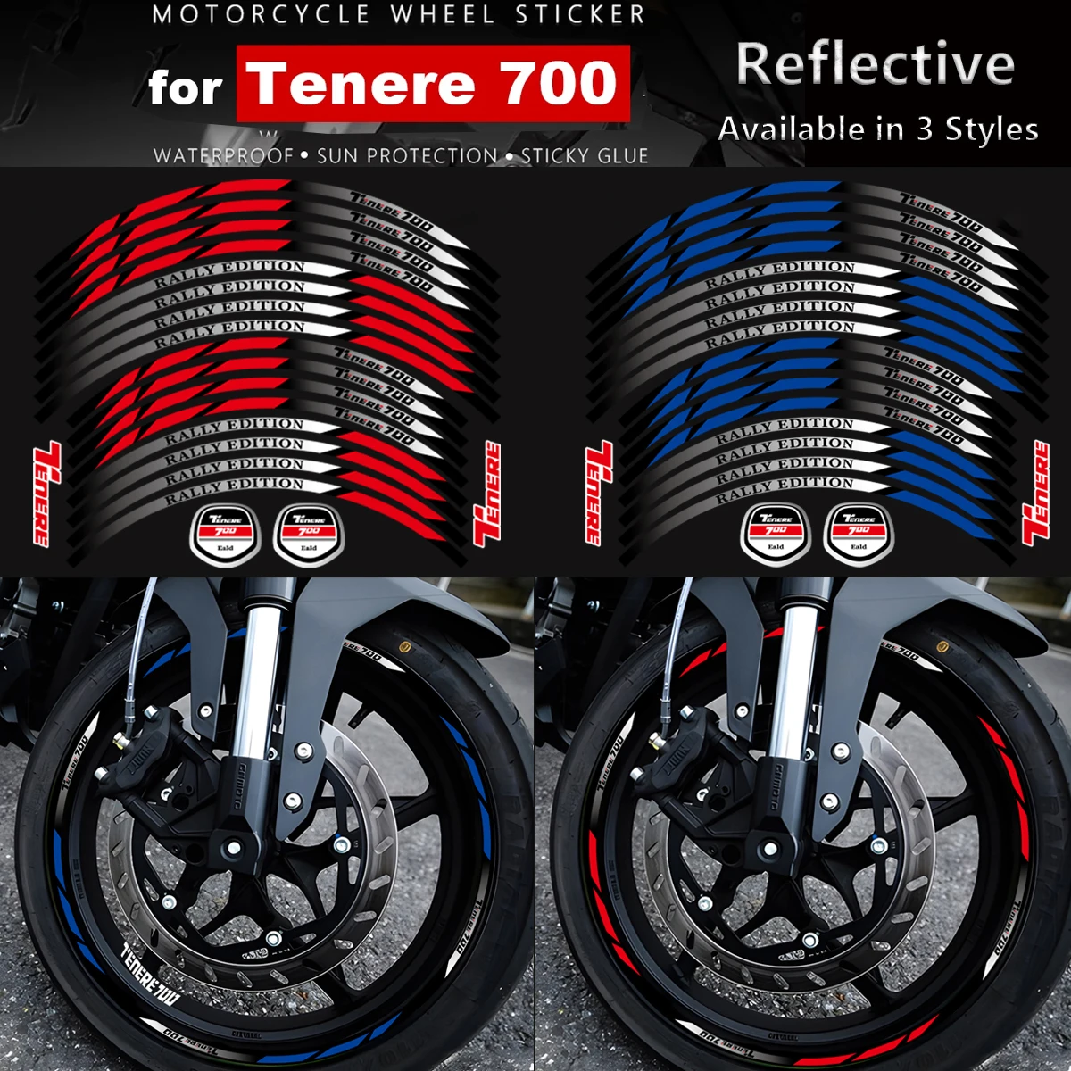 TENERE700 Motorcycle Accessories Wheel Stripes Sticker Rim Hub Reflective Decals For YAMAHA Tenere 700 18/21 Inch