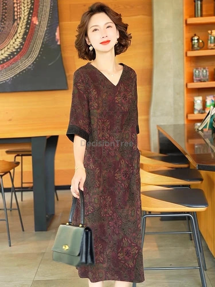 

2025 модный романтический темперамент женский халат литература искусство ретро китайское Ципао элегантное повседневное платье для отдыха с принтом