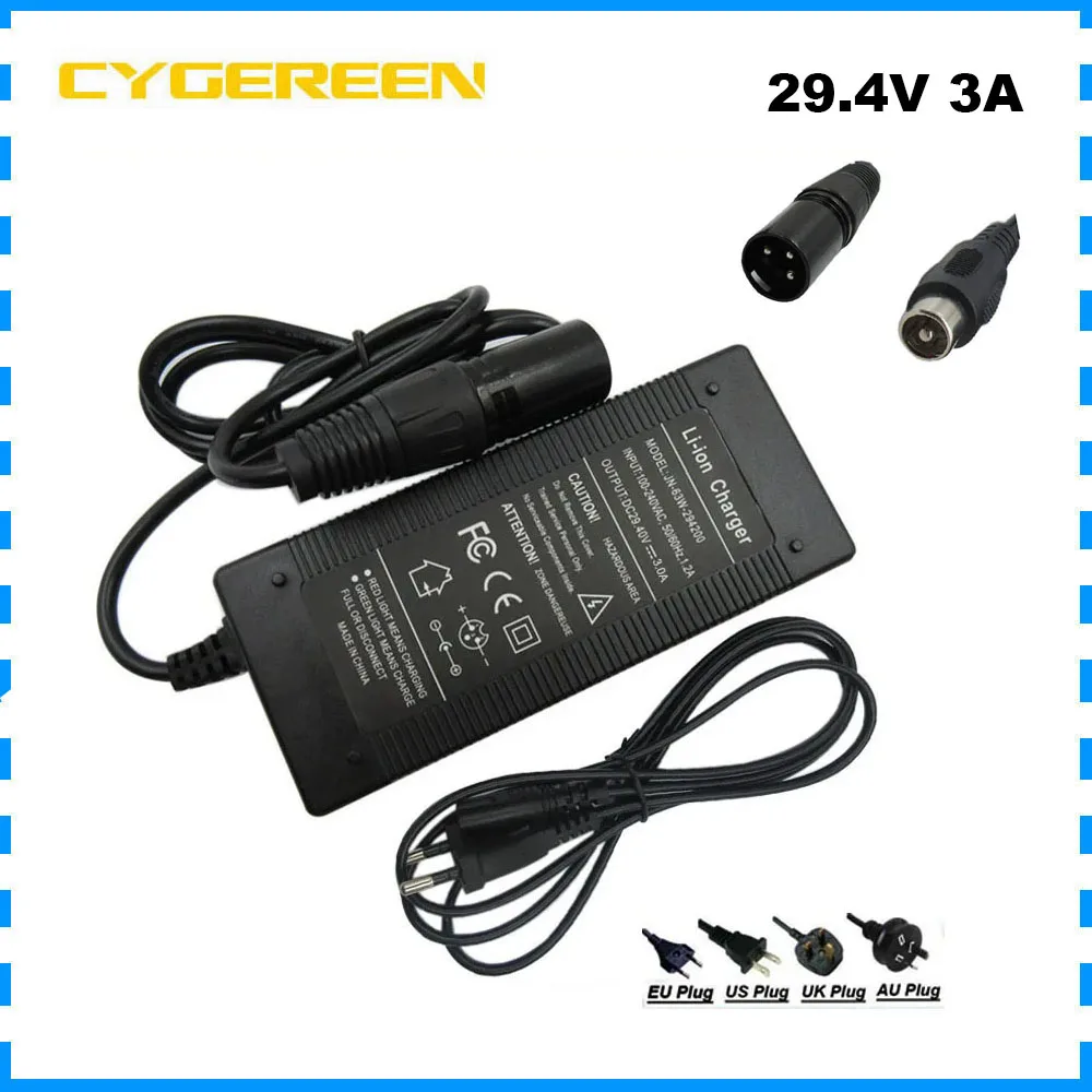 

24V 3A Ebike Charger 29.4V 3A Lithium 7S 24 V Li-ion 15AH 20AH 30AH Electric Bike Bicycle Scooter 18650 Battery Charger RCA XLR