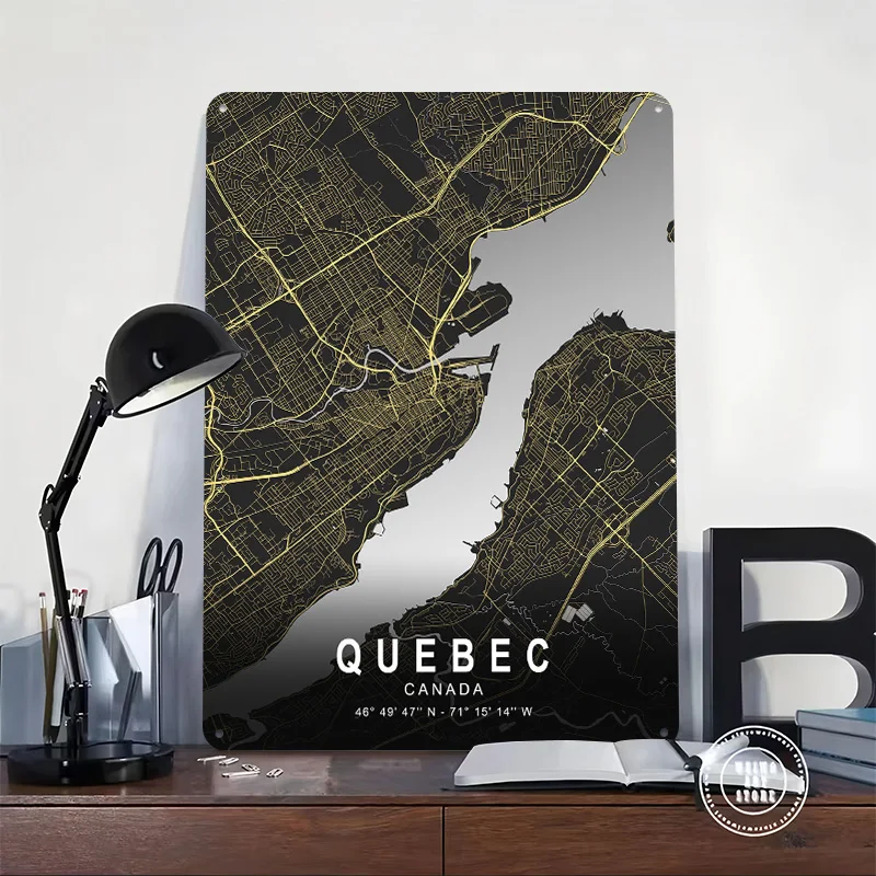 Quebec Silver City Map Printed Poster Customized Retro Wall Art Vintage Metal Tin Signs for Home Bedroom Decoration Gaming House