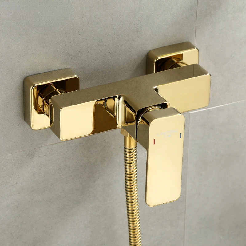 Golden Mixing Valve Hot and Cold Faucet Brass Shower Bath Switch Mixing Faucet Bathroom Shower Set