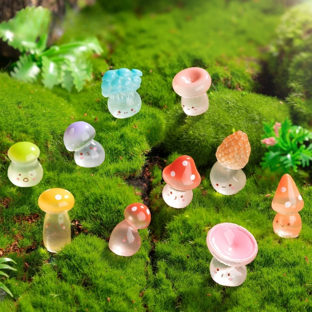 24/48pcs Mini Mushrooms Luminous Cute Tiny Mushroom Figurine for Fairy Garden Terrarium Accessories Decor Micro Landscape Craft