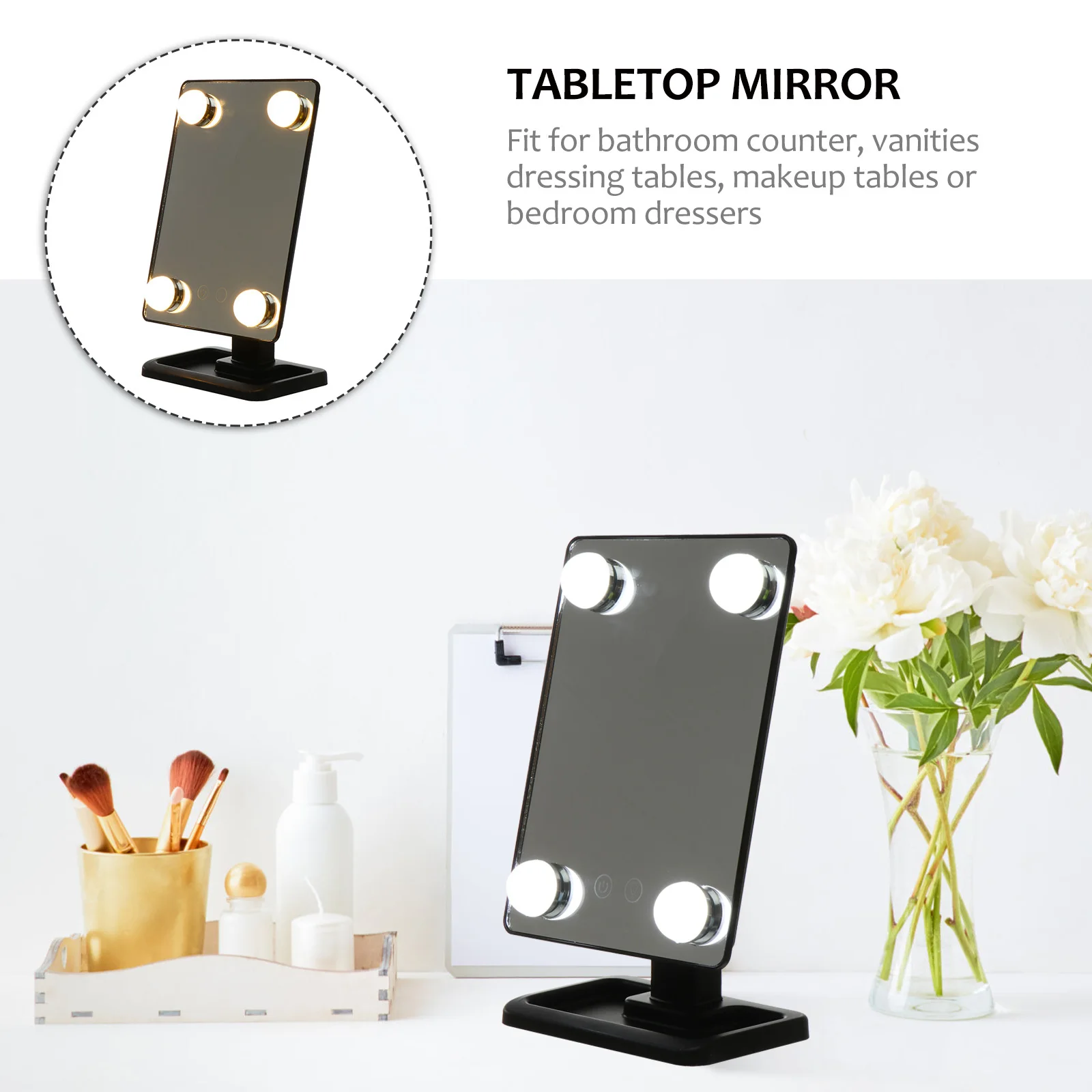 مرآة بإضاءة LED، مرآة دوارة لسطح المكتب للنساء، طاولة تزيين الحمام، ديكور حديث #4