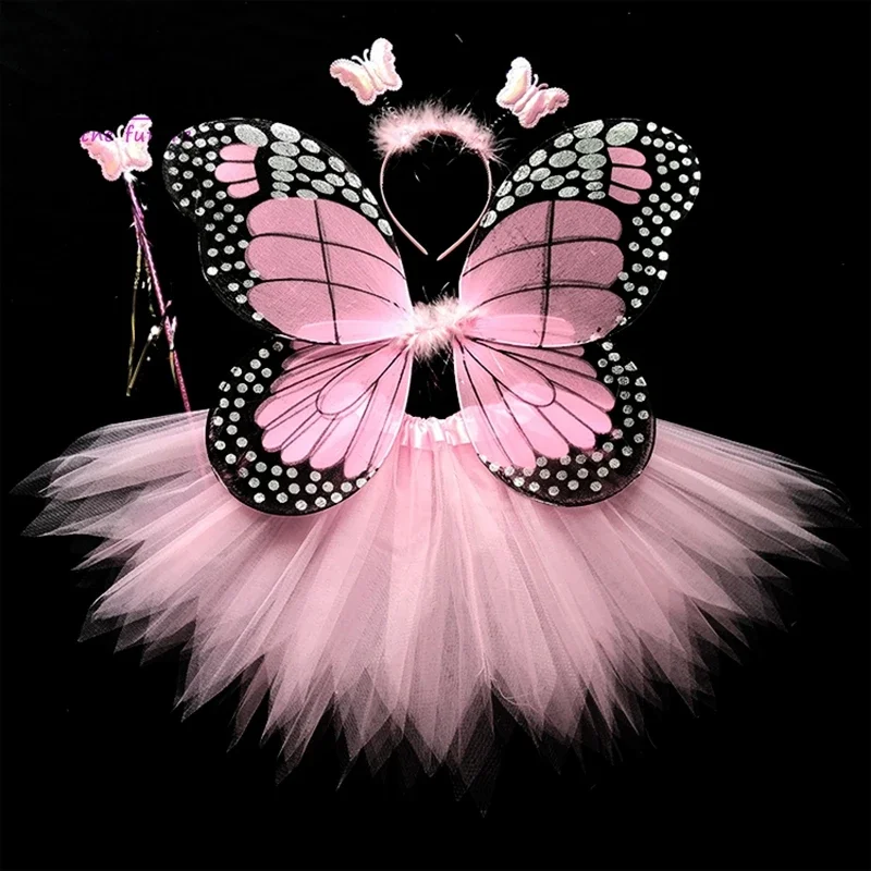 Costume d'Halloween avec Ailes d'Ange et Thème Insecte pour Fille, Robe de Performance, 4 Pièces, Offre Spéciale