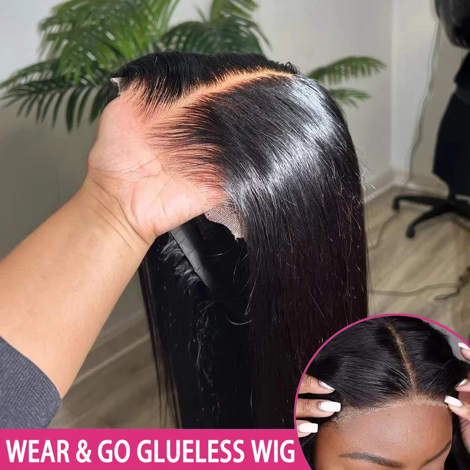 Wear and Go Glueless Wigs Human Hair PrePlucked Pre Cut 6x4 Straight Lace Closure Wigs Ready to Wear Wigs For Women 180 Density