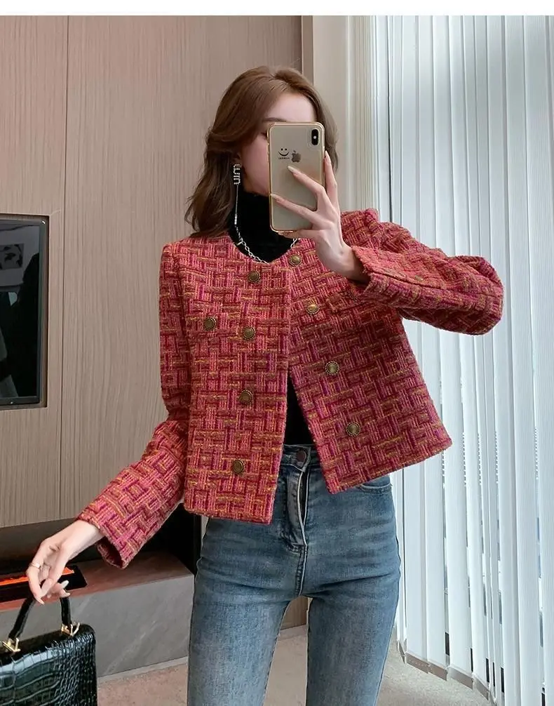 Women\'s Long Sleeve Splicing Coat, Korean Fashion Design, Temperament Short Top, Vintage Chic, Elegant Female Jacket, New Autumn