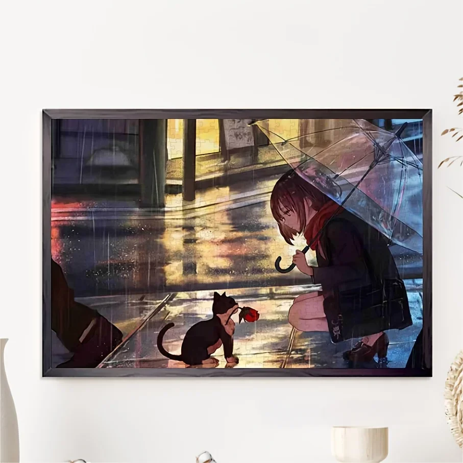 300/500/1000개 비오는 거리 직소 퍼즐 나무 퍼즐 홈 게임룸 장식 성인 게임 가족 놀이 바닥 교육용 장난감 어린이용