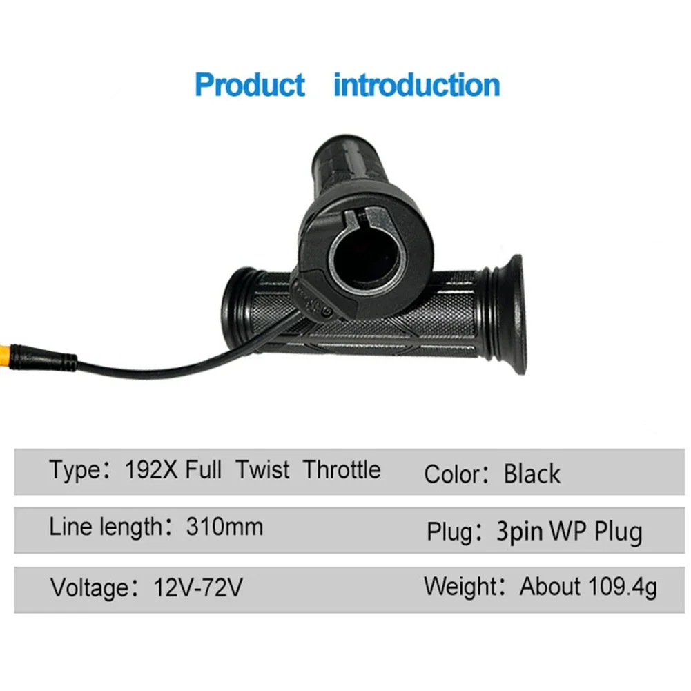 For Ebike 192X Full Throttle Right Hand Grip TwistThrottle 3 Pin Full TwistThrottle Practical Waterproof Wear-resistant