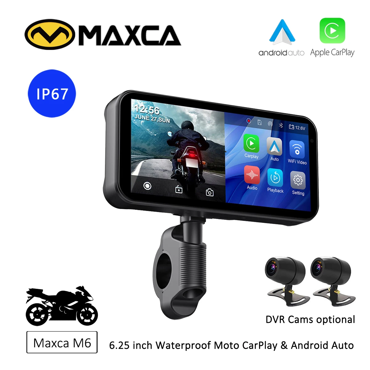 Maxca M6 Apple CarPlay  Android Auto Motocycle Navigator DVR Screen