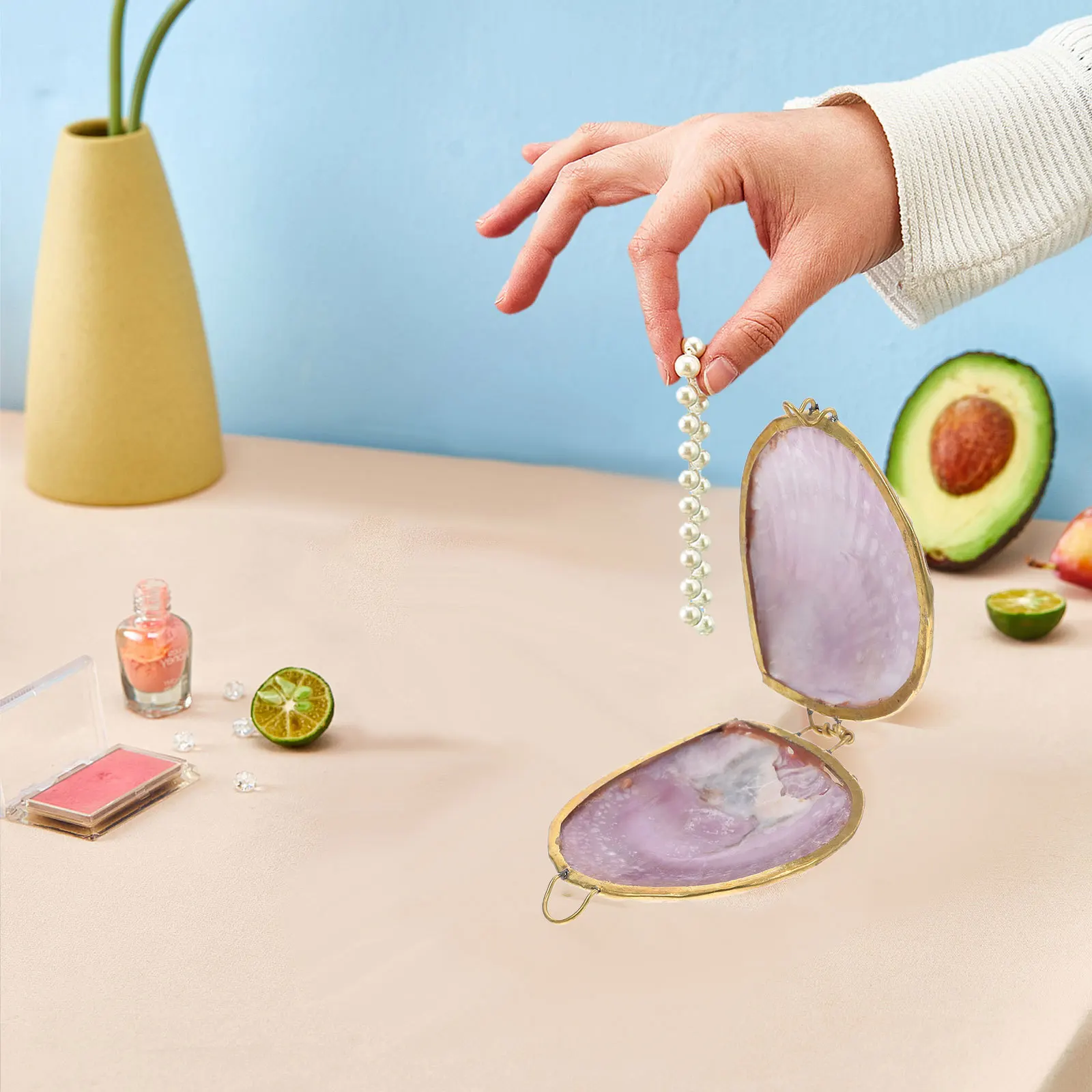 صندوق تخزين مجوهرات صغير على شكل صدف، حامل أقراط على شكل حلقة صغيرة، صندوق هدايا أنيق، علبة حلية مزخرفة لعرض المجوهرات