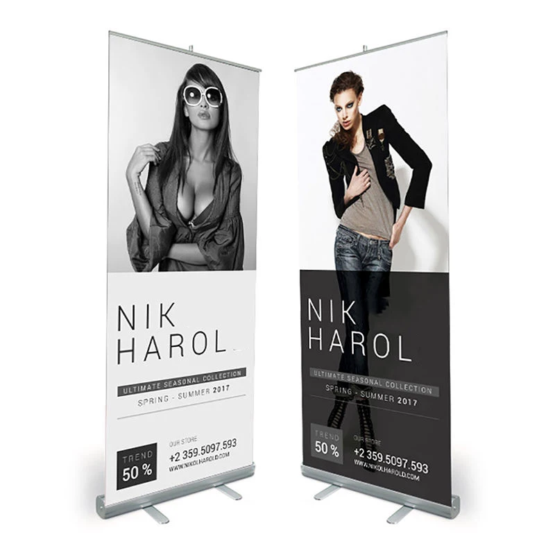 Portable 80*200cm Retractable Roll-Up Banners and POP up Banner Stand Aluminum Frame for Display Advertising Promotion