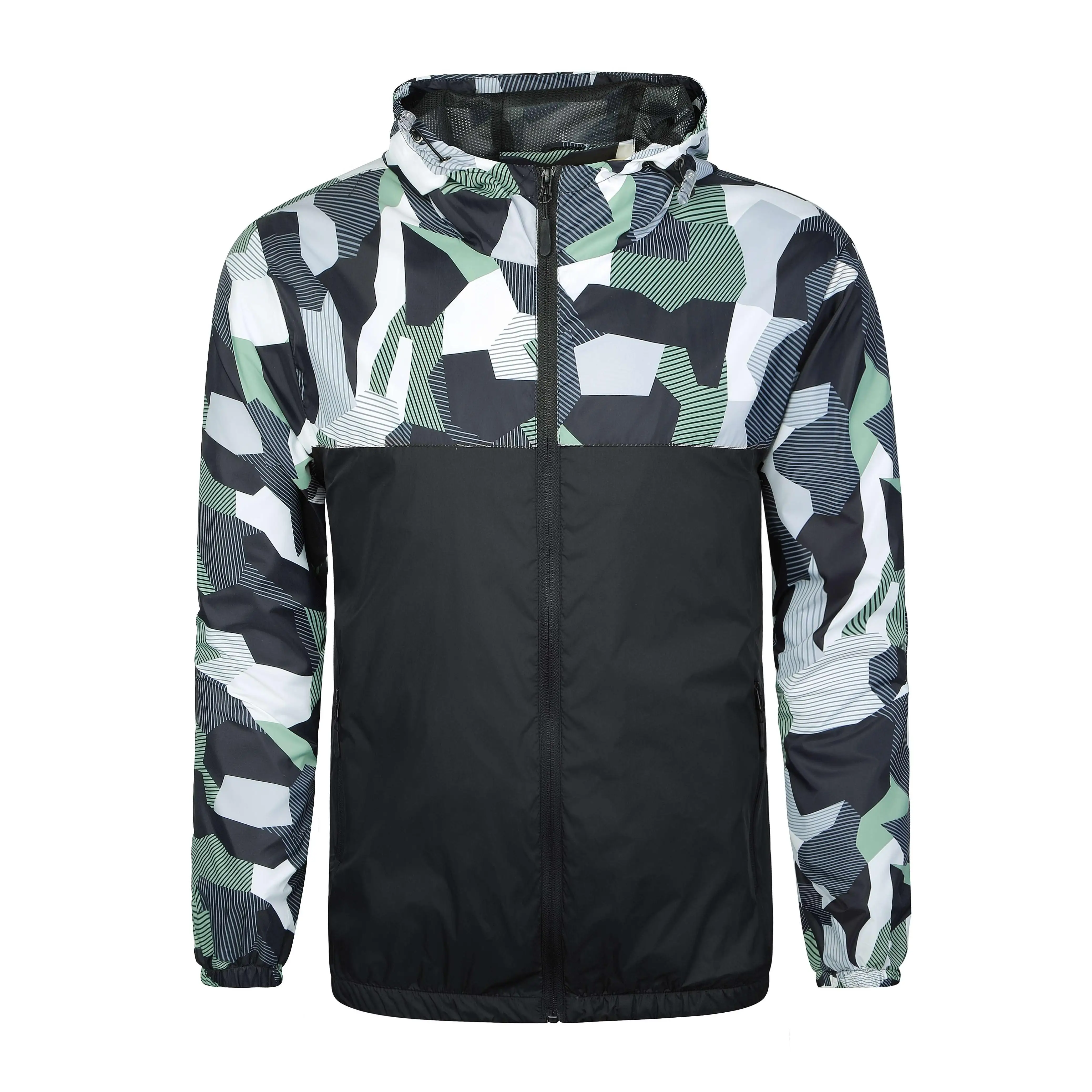 

Men Windbreaker 2024 Custom Logo Spring Patchwork Hooded Outdoor Thin Run Camo Windbreaker Jacket For Men