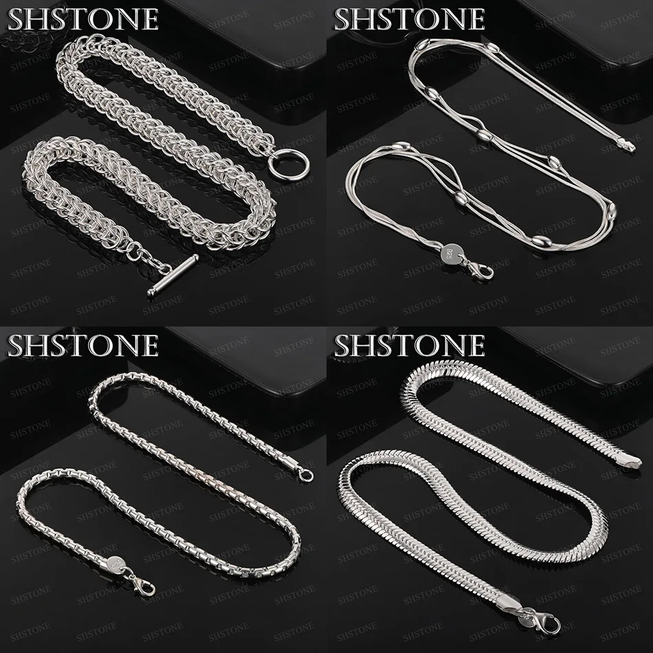 

45cm 925 Sterling Silver Box Chain Snake Chain Flat Side Chain Multi Turn Chain Necklace Lady Fashion Party Wedding Jewelry Gift