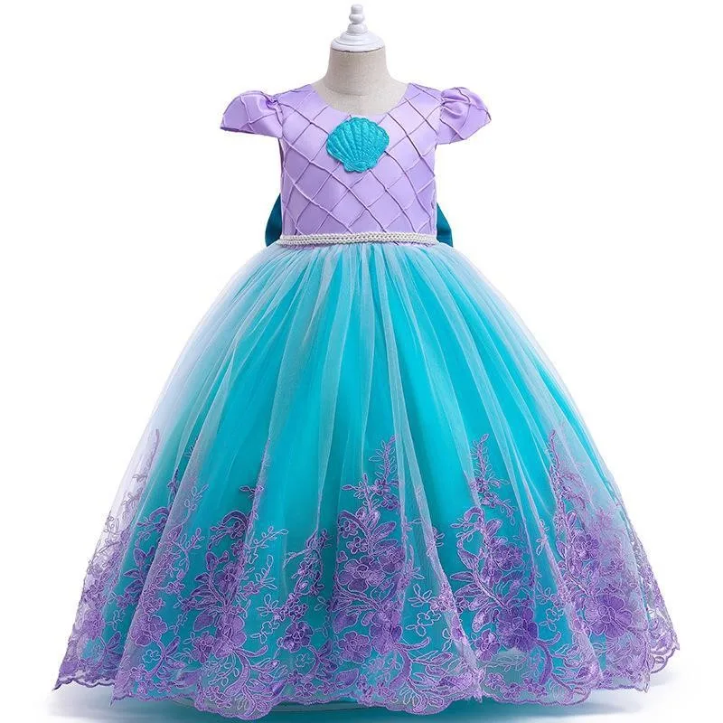 Sirenetta blu con abito a led per ragazza festa di compleanno abito da principessa Halloween Fantasy Cosplay Ariel Tutu Dress