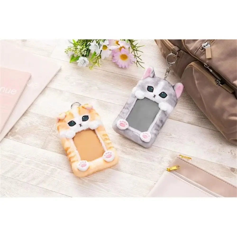 Cute PVC Card Holder Cartoon Cat Plush Card Cover Unisex Bag Pendant