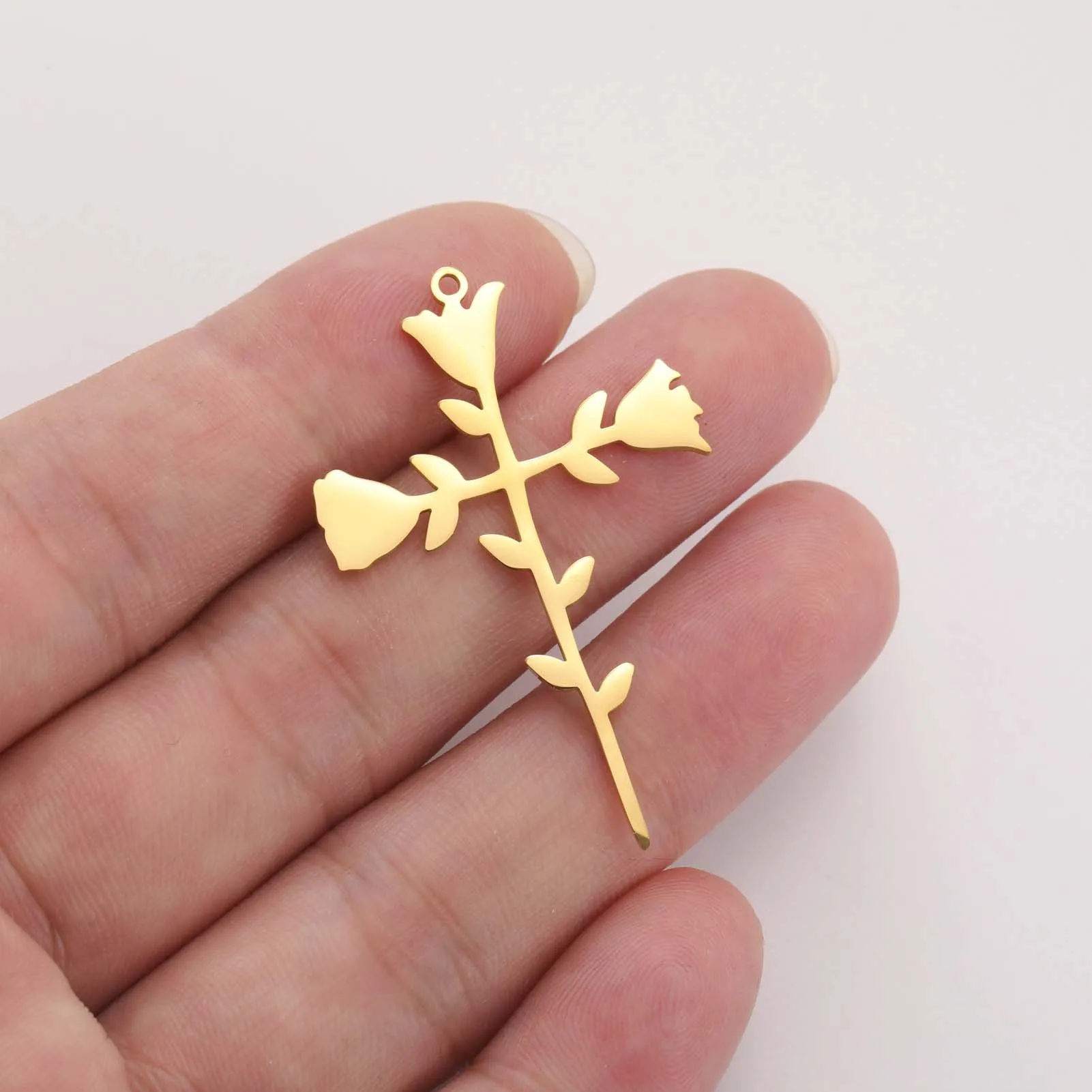 3 teile/los Elegante Edelstahl Rose Kreuz Anhänger Romantische Blume Charms Für Schmuck Machen DIY Halskette Ohrring Zubehör – Detail 8