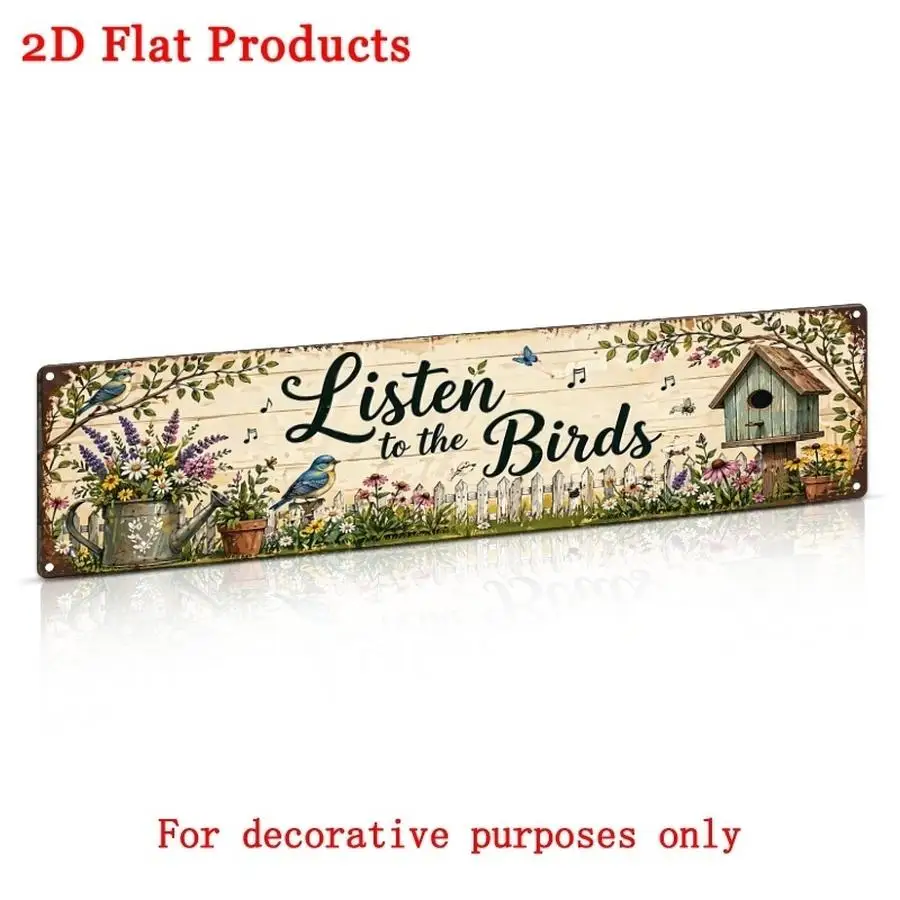 1/5/10/20/50/100pcs 2D Flat - [2D Flat], 40X10Cm - Listen to The Birds Long Sign, Retro Floral Garden Wall Decor, Country Birdho
