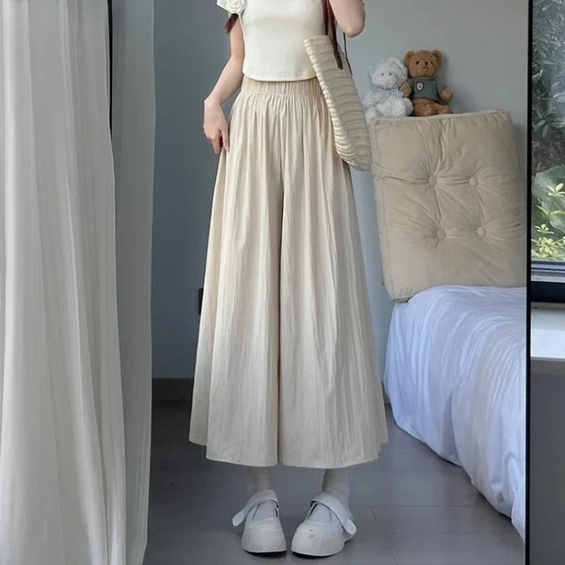 Pantalones de pierna ancha para mujer, falda informal holgada de cintura alta, Color sólido, Verano