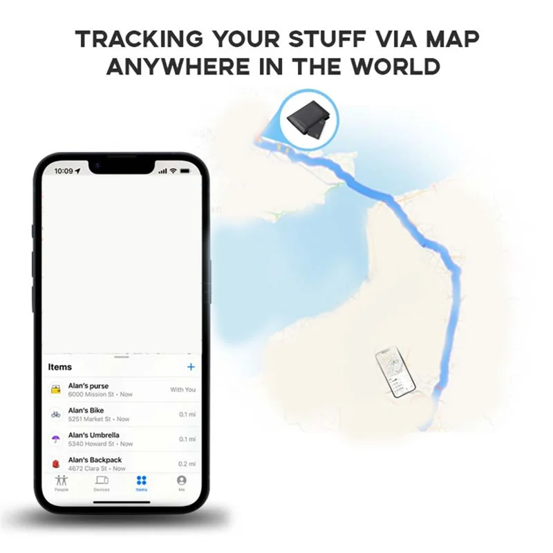BNVN-Wireless Charging Tracking Card Smart Waterproof GPS Locator Wallet Finder Works With App Find My App Mini Tracker