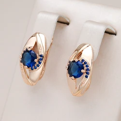 Kienl New 585 Rose Gold Color Drop Earring for Women Vintage Blue Natural Zircon Accessories High Quality Daily Jewelry