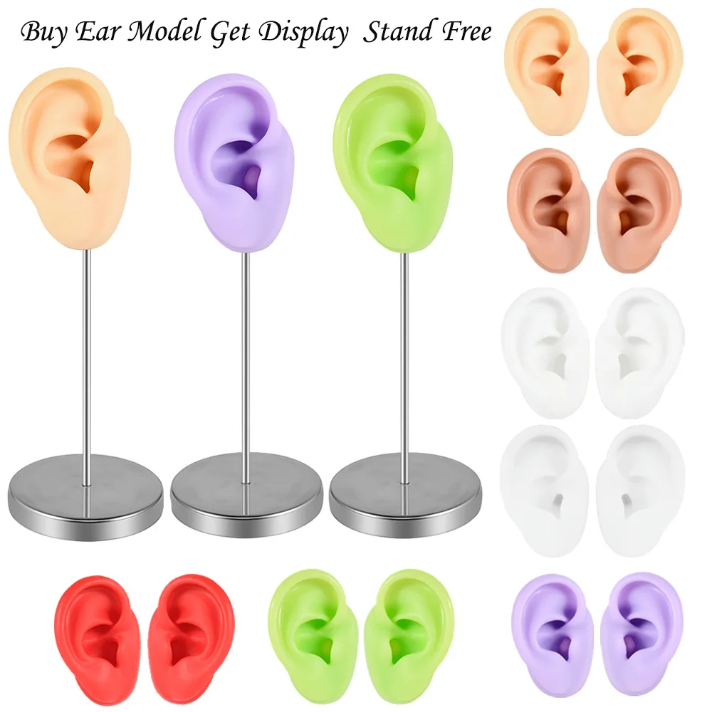 

1PC Soft Silicone Ear Simulation 1:1 Model Practice Piercings Tools Jewelry Teaching Tool Accessories Metal Display Stand Kit