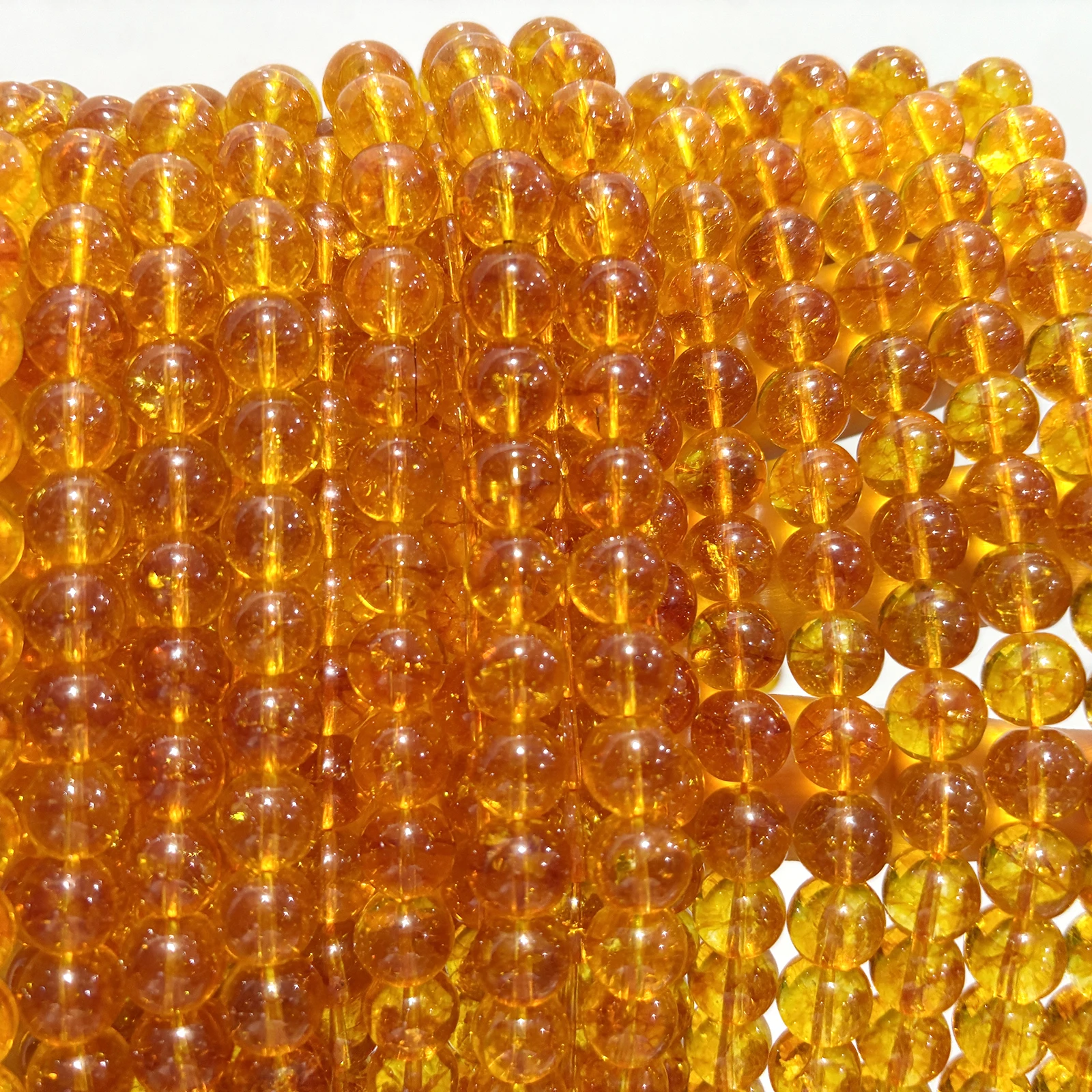 Citrines Round Stone Beads for Jewelry Making DIY Necklace Bracelet Handmade Spacer Loose Beads Yellow Crystal Glass