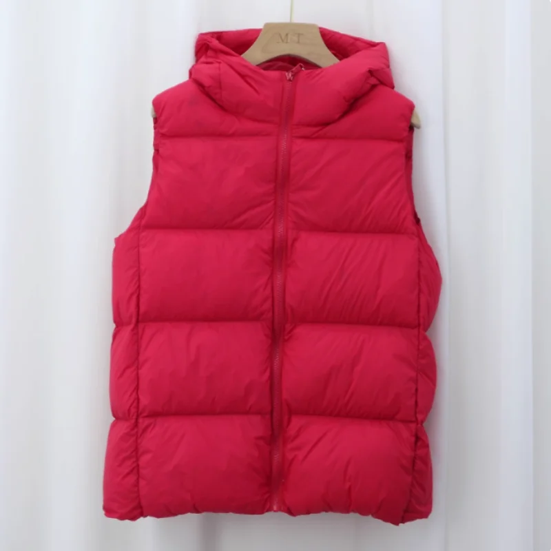 Autunno e inverno nuove signore 2025 piumino d'anatra bianco 90% piumino gilet coreano moda per il tempo libero pendolari madre gilet con cappuccio