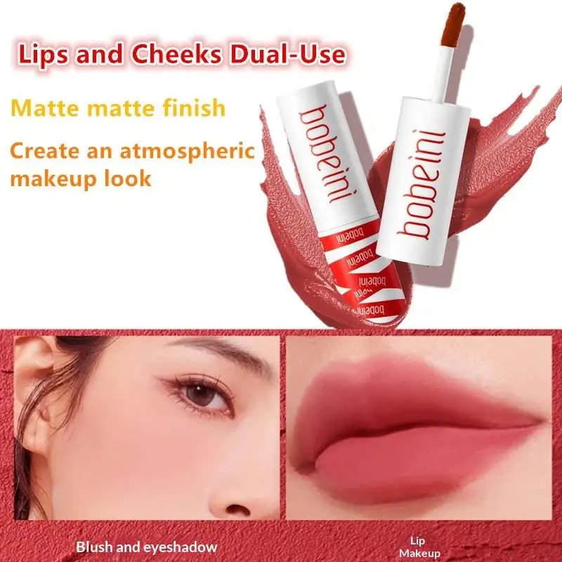 【WHB】 Lucidalabbra e fard opaco in velluto a doppio uso in 8 colori, impermeabile, a lunga durata, liscio, marrone nude, stile coreano, regalo per le vacanze